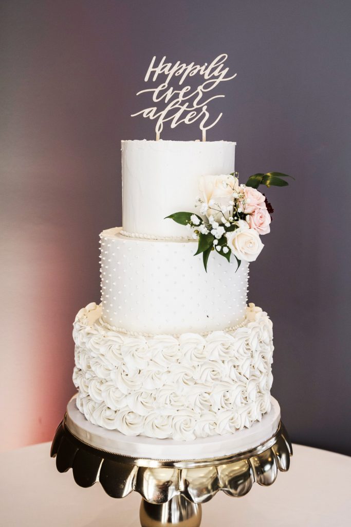 Romantic Three-Tier Cake with Happily Ever After Topper