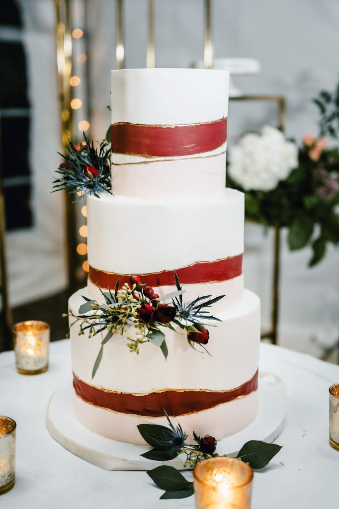 Red and White Watercolour Three-Tier Cake
