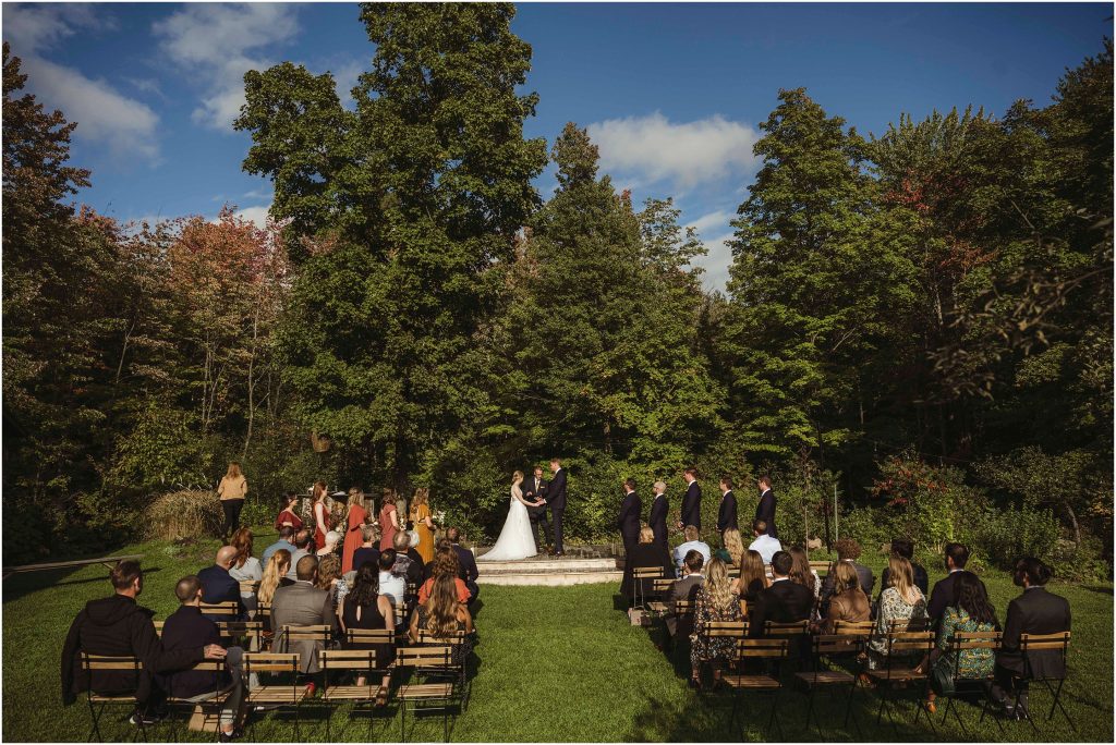 Outdoor Fall wedding ceremony at Adelina Wedding Venue