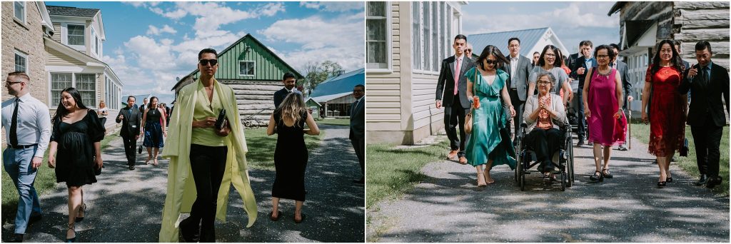 Guests arriving and waling to the ceremony location at Stonefields Estate near Ottawa