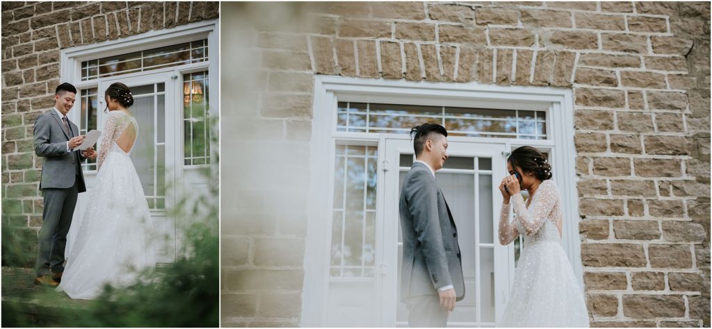 This bride and groom chose to have a first look before their wedding ceremony and it brought tears to their eyes as they read intimate vows to each other.
