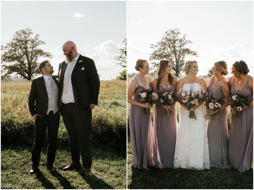 A short groom with a very tallbestman and a bride with her bridesmaids laughing. Photo by Cindy Lottes Photography